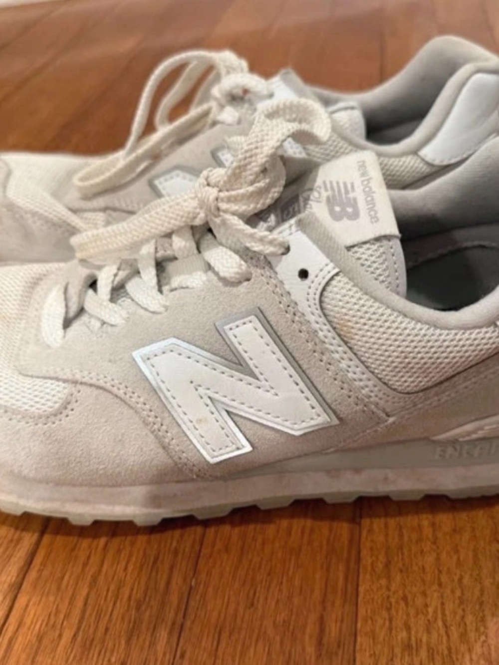 New Balance Mens Light Gray & White Casual Sneakers